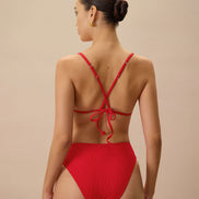 The Red Ribbed Bikini Bottom