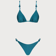 Turquoise Ruched Triangle Bikini Set