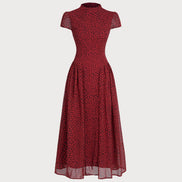 Red Cap Sleeve Floral Maxi Dress