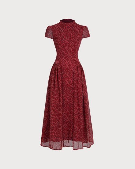 Red Cap Sleeve Floral Maxi Dress