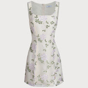 Beige Square Neck Embroidery Slit Slip Mini Dress