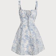 Blue Floral Ruched Slip Corset Mini Dress