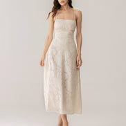 Apricot Jacquard Corset Slip Maxi Dress