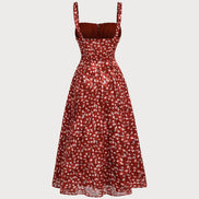 Wine Red Floral Slip Midi Dress