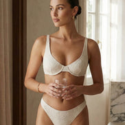 Beige Jacquard Underwire Bikini Set