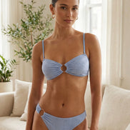 Blue Jacquard Cut Out Bikini Sets