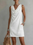 Draped-neck Sleeveless Cotton Dress