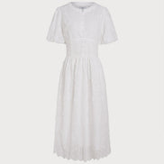 White Round Neck Floral Midi Dress