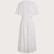White Round Neck Floral Midi Dress