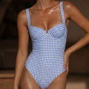 Blue Plaid Underwire One Piece