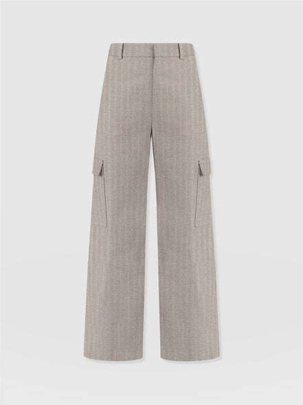Astrid Cargo Pant - Brown Herringbone