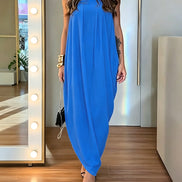 Women's Faux Two-Piece Dress Strapless Tube Dress Ruched Asymmetric Hem Dress with Detachable Clear Straps
