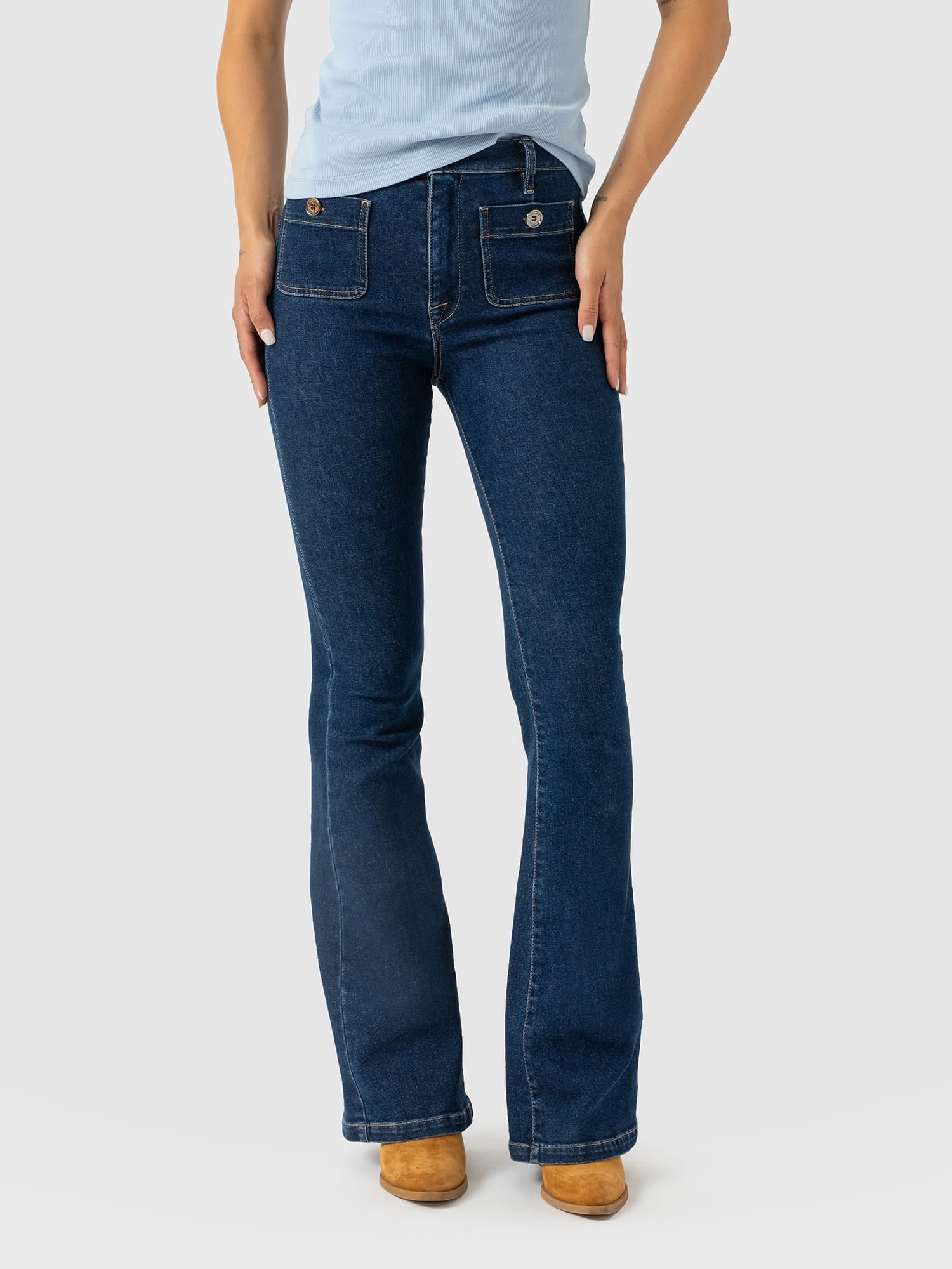 Bowie Stretch Flare Jeans - Mid Blue