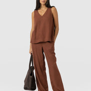 Corinne Linen Pant - Russet Brown