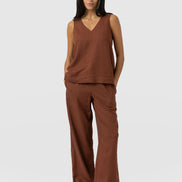 Corinne Linen Pant - Russet Brown