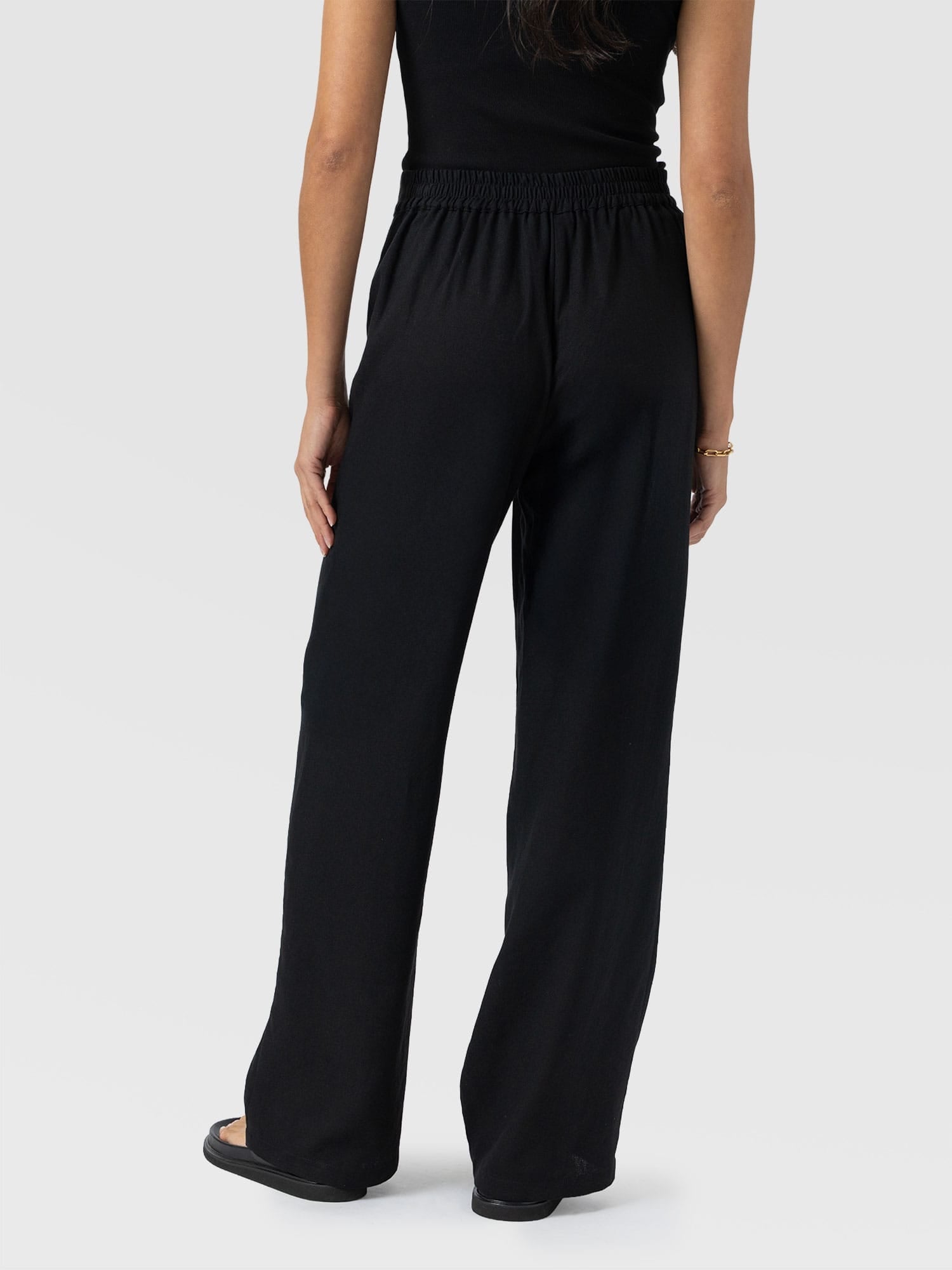 Corinne Wide Leg Linen Pant - Black