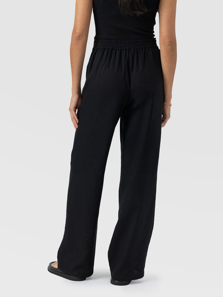 Corinne Wide Leg Linen Pant - Black