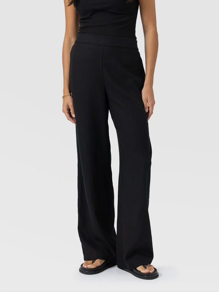 Corinne Wide Leg Linen Pant - Black