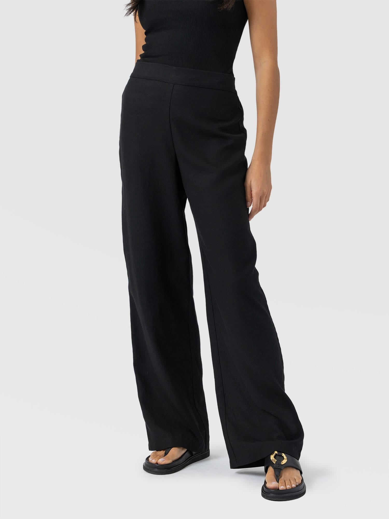 Corinne Wide Leg Linen Pant - Black