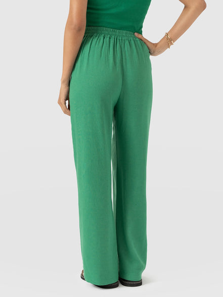 Corinne Wide Leg Linen Pant - Green