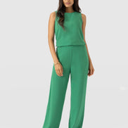 Corinne Wide Leg Linen Pant - Green