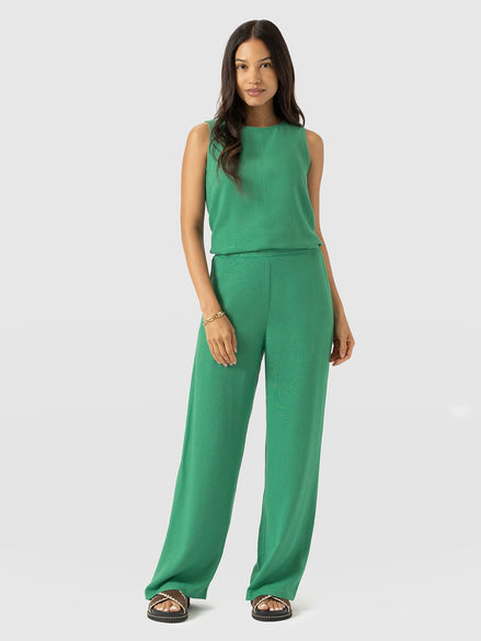 Corinne Wide Leg Linen Pant - Green