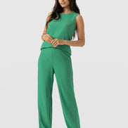 Corinne Wide Leg Linen Pant - Green