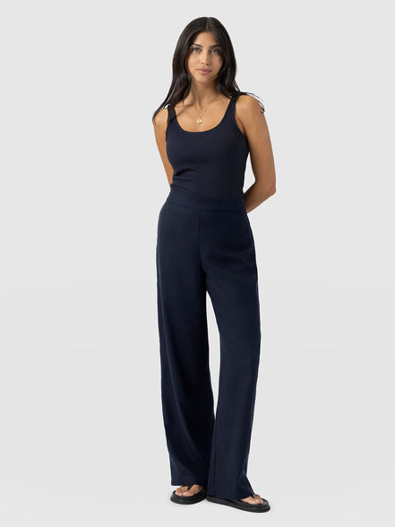 Corinne Wide Leg Linen Pant - Navy