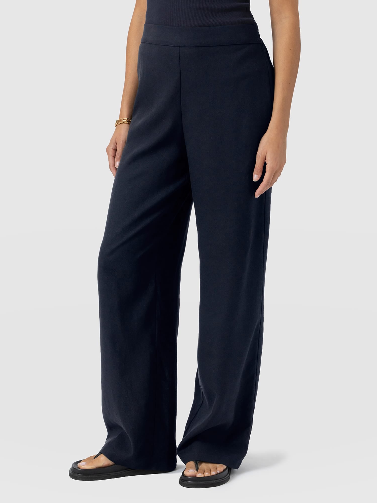 Corinne Wide Leg Linen Pant - Navy