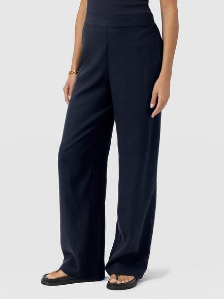 Corinne Wide Leg Linen Pant - Navy