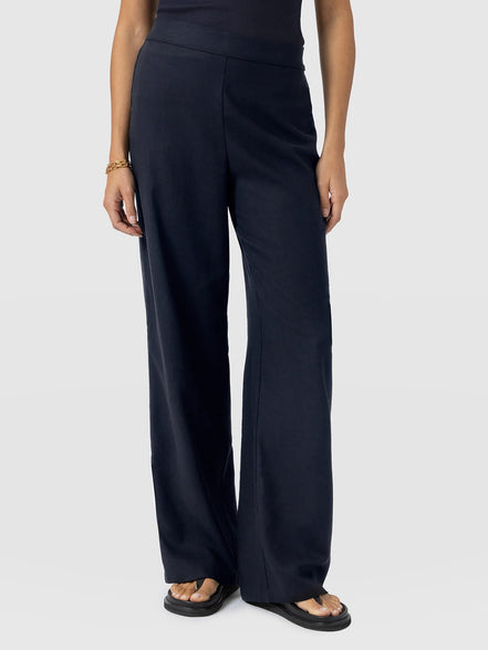 Corinne Wide Leg Linen Pant - Navy