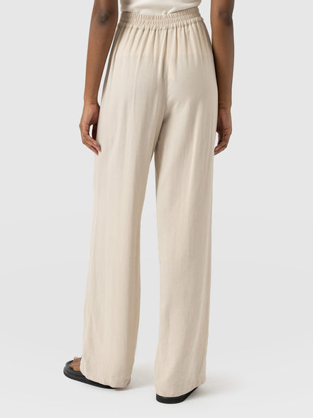 Corinne Wide Leg Linen Pant - Oatmeal