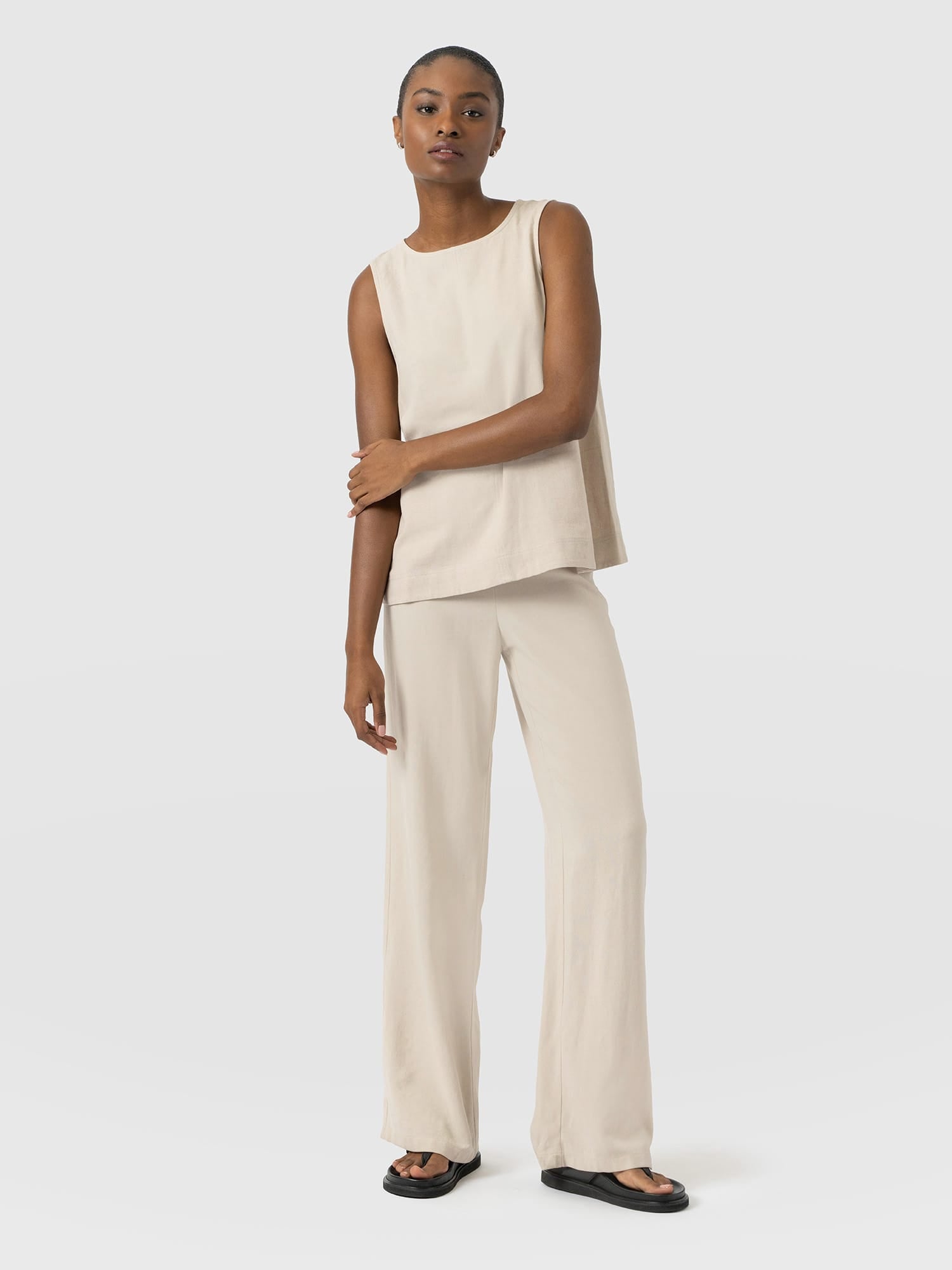 Corinne Wide Leg Linen Pant - Oatmeal