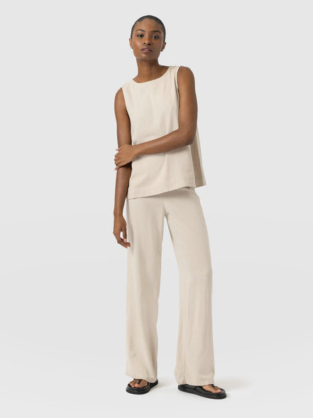 Corinne Wide Leg Linen Pant - Oatmeal
