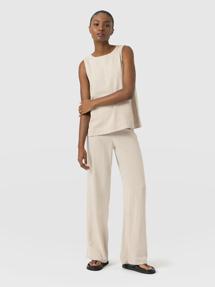 Corinne Wide Leg Linen Pant - Oatmeal