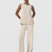Corinne Wide Leg Linen Pant - Oatmeal