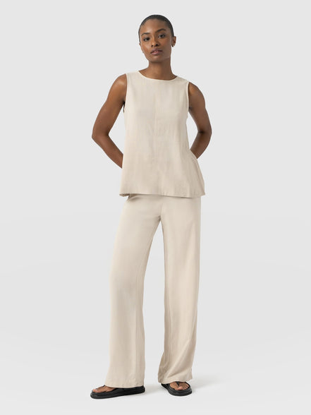 Corinne Wide Leg Linen Pant - Oatmeal