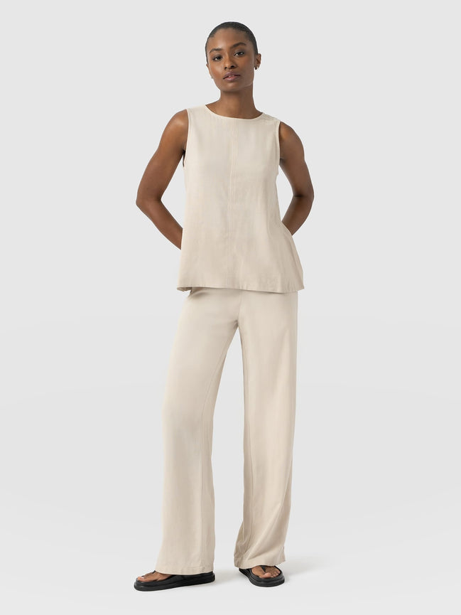 Corinne Wide Leg Linen Pant - Oatmeal