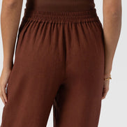Corinne Wide Leg Linen Pant - Russet Brown