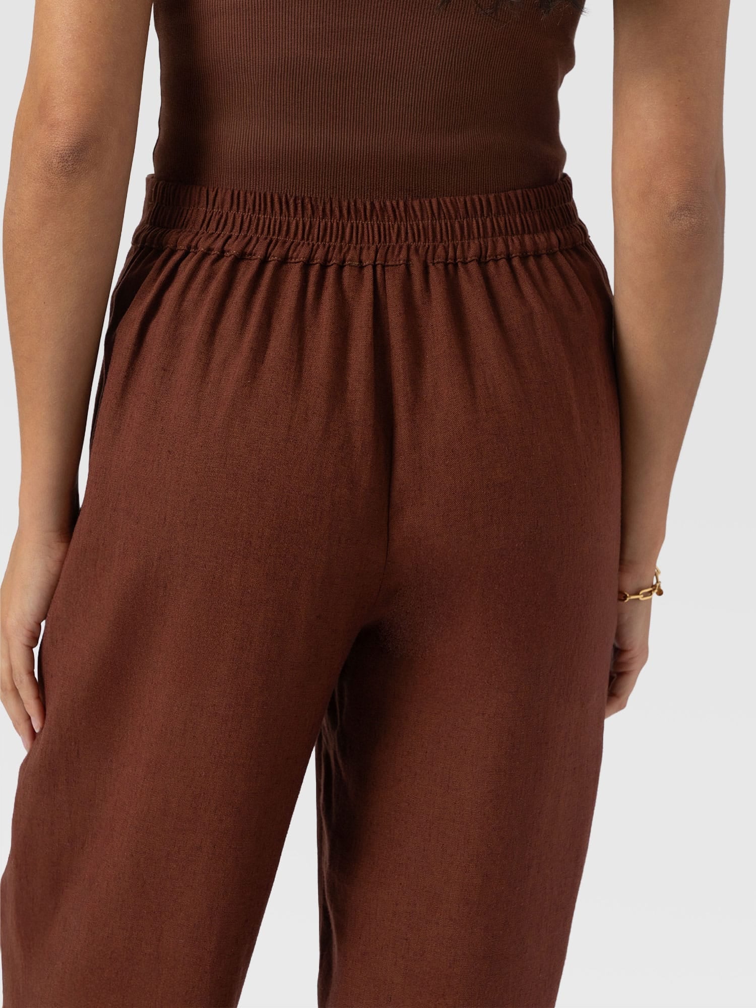 Corinne Wide Leg Linen Pant - Russet Brown