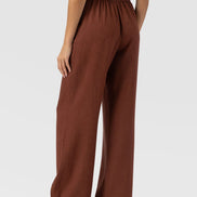 Corinne Wide Leg Linen Pant - Russet Brown