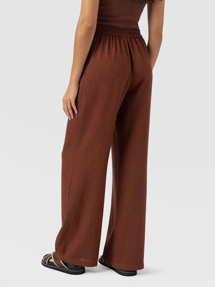 Corinne Wide Leg Linen Pant - Russet Brown