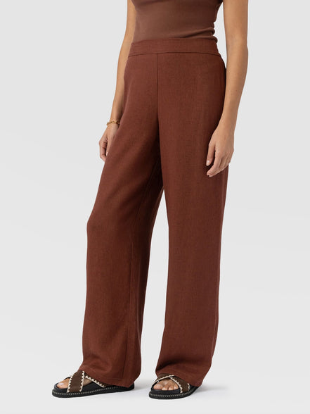 Corinne Wide Leg Linen Pant - Russet Brown