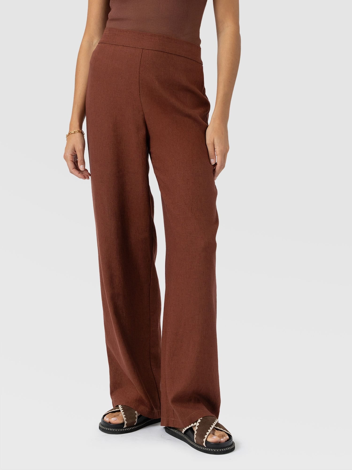 Corinne Wide Leg Linen Pant - Russet Brown
