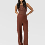 Corinne Wide Leg Linen Pant - Russet Brown