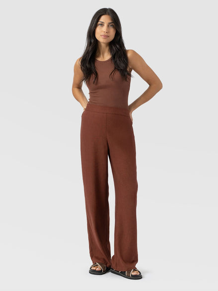 Corinne Wide Leg Linen Pant - Russet Brown