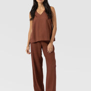 Corinne Wide Leg Linen Pant - Russet Brown