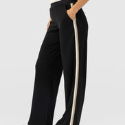 Hoxton Straight Leg Pant - Black - Cream/Beige Stripe