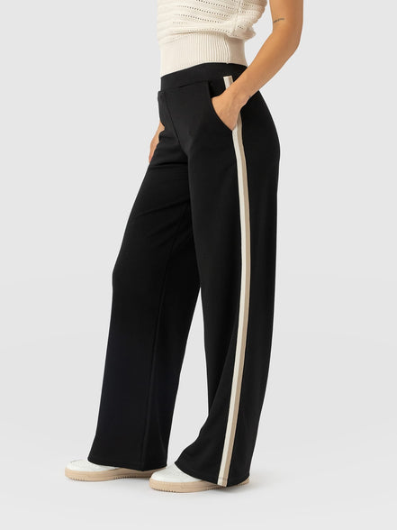 Hoxton Straight Leg Pant - Black - Cream/Beige Stripe