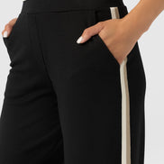 Hoxton Straight Leg Pant - Black - Cream/Beige Stripe